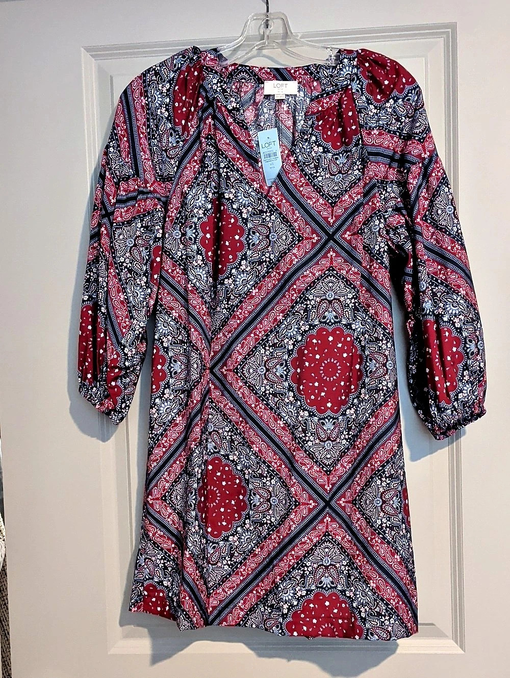 LOFT Paisley Mini Dress in Red & Blue Size XS NWT